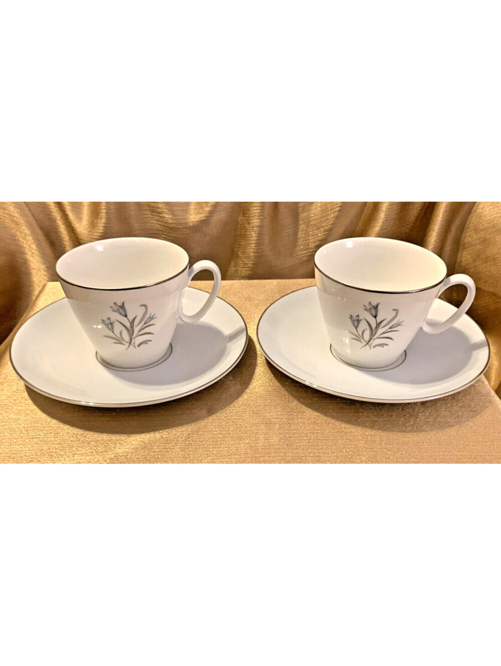 VTG 50s Noritake Tea Cup & Saucer Set 4pc MCM - BLUE FLOWERS 5564 Bone China